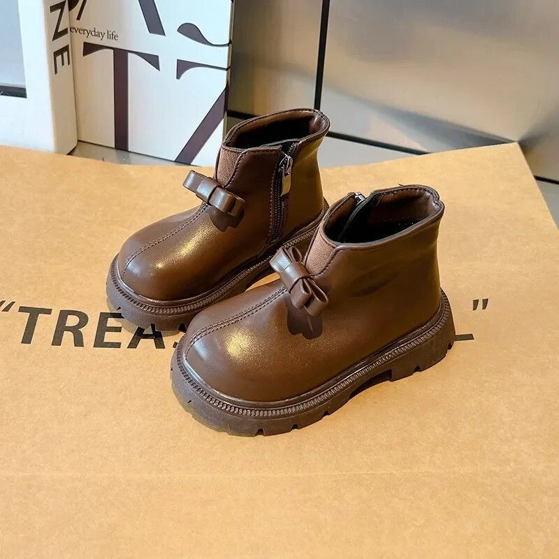 Madingi Bowknot kulkšnies batai mergaičių princesių batai Nauji 2024 m. Paprasti neslystantys trumpi batai vaikams Šilti pliušiniai medvilniniai batai 23-33 dydis