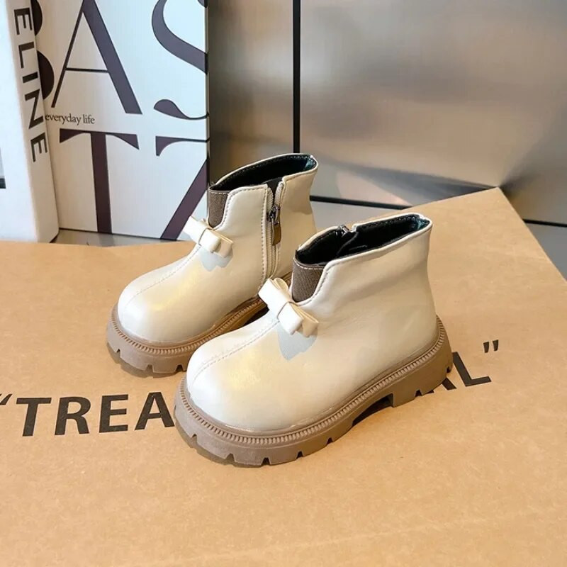 Madingi Bowknot kulkšnies batai mergaičių princesių batai Nauji 2024 m. Paprasti neslystantys trumpi batai vaikams Šilti pliušiniai medvilniniai batai 23-33 dydis