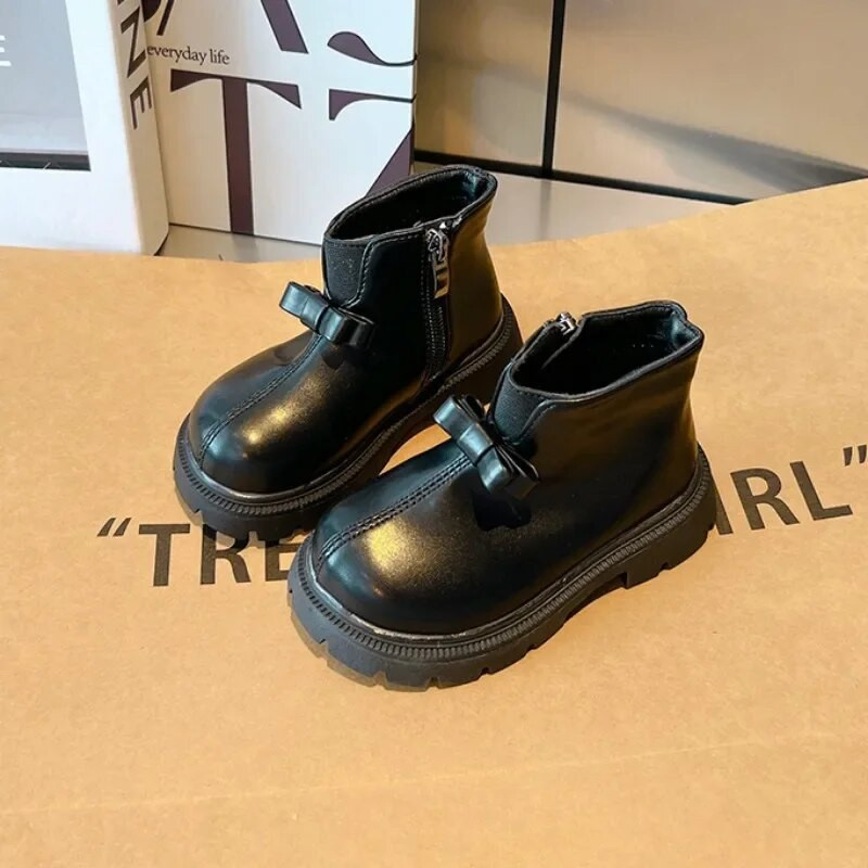 Madingi Bowknot kulkšnies batai mergaičių princesių batai Nauji 2024 m. Paprasti neslystantys trumpi batai vaikams Šilti pliušiniai medvilniniai batai 23-33 dydis