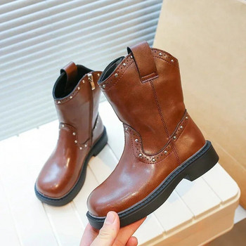 Κορίτσια Rivet Cowboy Boots για Παιδικά Παπούτσια Αγόρια PU Δερμάτινα μποτάκια Παιδικά 2024 Νέο τετράγωνο τακούνι αντιολισθητικές ρετρό κοντές μπότες
