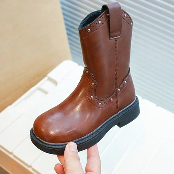 Κορίτσια Rivet Cowboy Boots για Παιδικά Παπούτσια Αγόρια PU Δερμάτινα μποτάκια Παιδικά 2024 Νέο τετράγωνο τακούνι αντιολισθητικές ρετρό κοντές μπότες