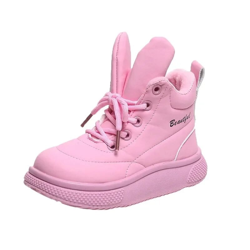 Uued Laste Mood Nahast Lühikesed Saapad Laste Jänkukõrvad Paelad Poolsaapad Poistele Tüdrukutele Libisemiskindlad ühevärvilised soojad puuvillased kingad