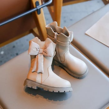 2024 г. Нови момичешки плюшени ботуши до средата на прасеца Детски модни памучни обувки с бантик Едноцветни памучни обувки за малки момичета Детски неплъзгащи се ежедневни ботуши