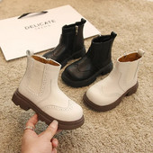 2024 m. Naujo britiško stiliaus vaikiški trumpi batai berniukams, mergaitėms, retro stiliaus siuvinėjimai, neslystantys kulkšnies batai vaikams, madingi, kasdieniai PU odiniai batai