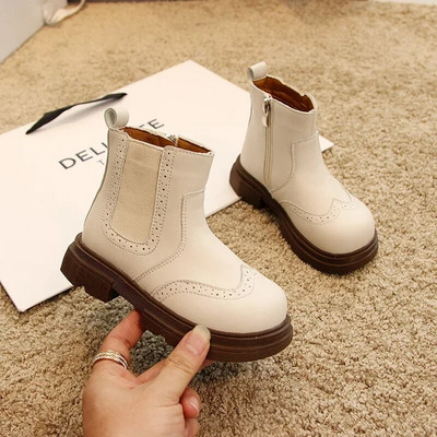 2024 m. Naujo britiško stiliaus vaikiški trumpi batai berniukams, mergaitėms, retro stiliaus siuvinėjimai, neslystantys kulkšnies batai vaikams, madingi, kasdieniai PU odiniai batai