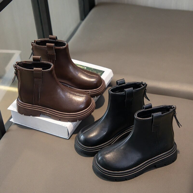 Laste vabaaja lühikesed saapad tüdrukutele, 2023. aasta kevad-sügis, uued Briti beebitüdrukud, ühevärvilised selja-, lukuga, moodsad poolsaapad