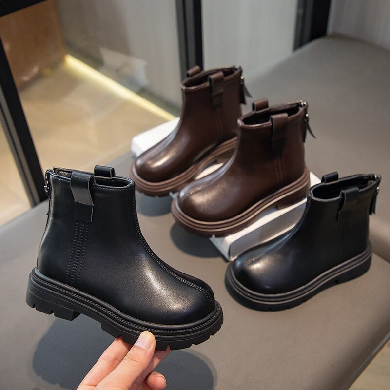 Laste vabaaja lühikesed saapad tüdrukutele, 2023. aasta kevad-sügis, uued Briti beebitüdrukud, ühevärvilised selja-, lukuga, moodsad poolsaapad