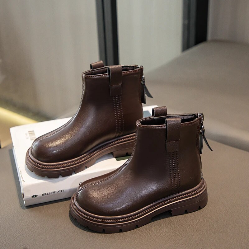 Laste vabaaja lühikesed saapad tüdrukutele, 2023. aasta kevad-sügis, uued Briti beebitüdrukud, ühevärvilised selja-, lukuga, moodsad poolsaapad