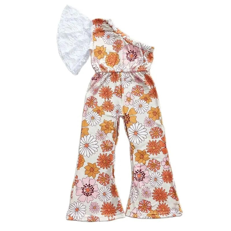 Χονδρικό μωρό κοριτσάκι Floral Jumpsuit Παιδική δαντέλα με έναν ώμο Ολόσωμο ρούχα Παιδικά παντελόνια Romper