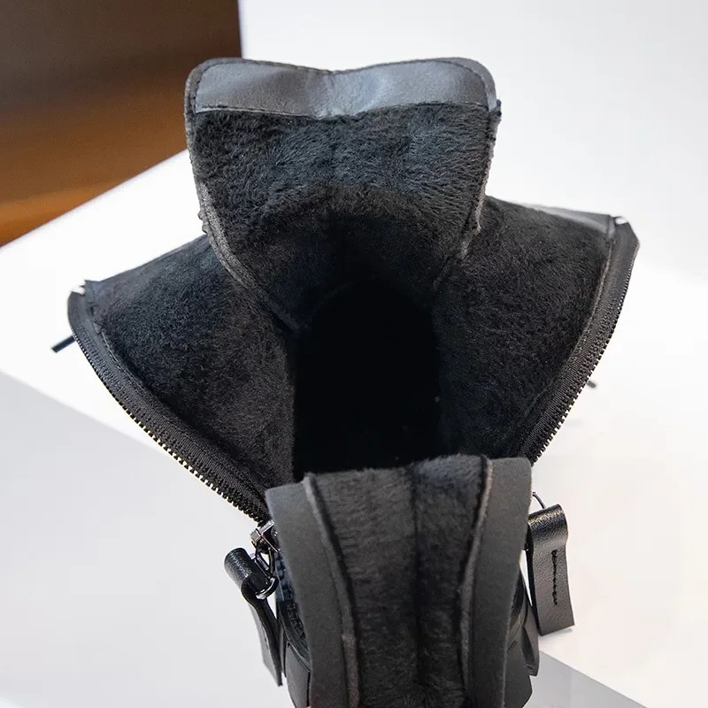 2024 Νέες μαύρες βαμβακερές κουλ μπότες για κορίτσια Παιδικά μποτάκια με φερμουάρ αντιολισθητικά Παιδικά χειμωνιάτικα χειμωνιάτικα ζεστά βελούδινα casual μποτάκια
