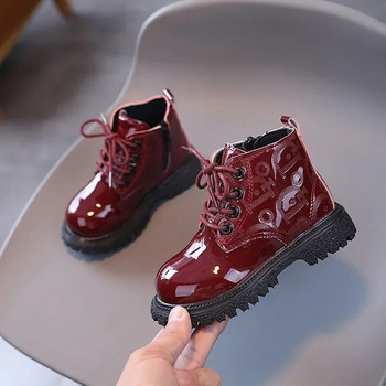 Ярки кожени детски обувки Нови модни детски къси ботуши за 2024 г. Нехлъзгащи се обувки Уютни топли детски обувки за момичета и момчета