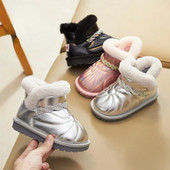 Παιδικές μπότες Νέες 2024 Χειμώνας, αδιάβροχες αντιολισθητικές, αντιολισθητικές μπότες για το χιόνι, για αγόρια, κορίτσια, γυαλιστερά, ζεστά, βελούδινα βαμβακερά παπούτσια Παιδική μπότα