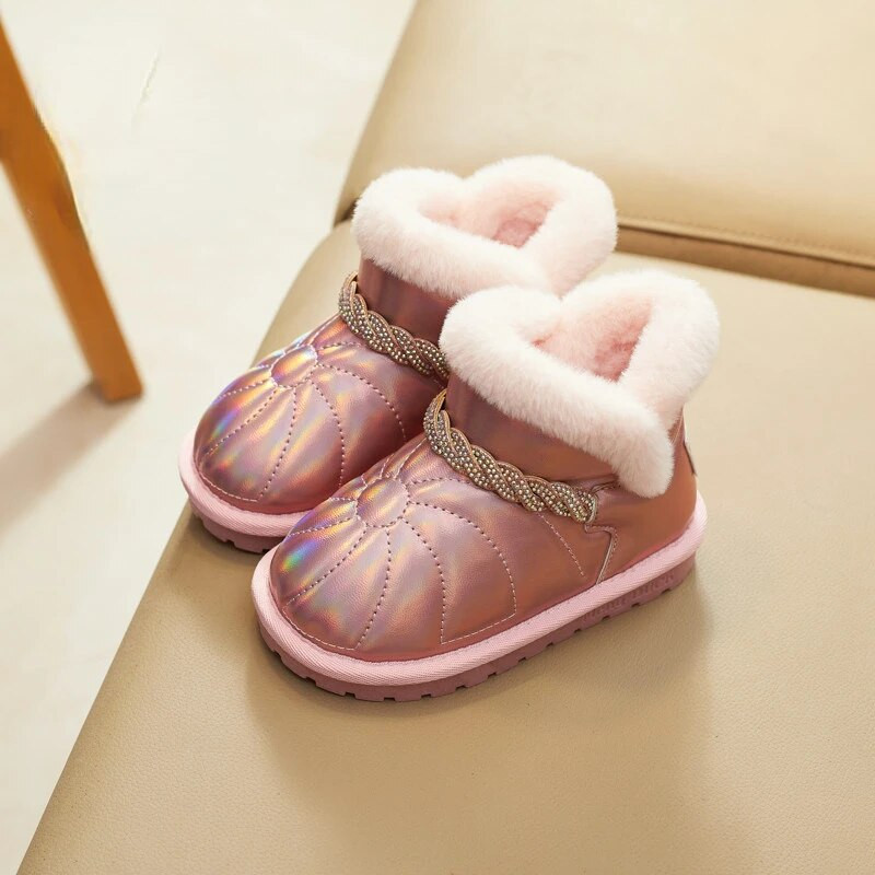 Παιδικές μπότες Νέες 2024 Χειμώνας, αδιάβροχες αντιολισθητικές, αντιολισθητικές μπότες για το χιόνι, για αγόρια, κορίτσια, γυαλιστερά, ζεστά, βελούδινα βαμβακερά παπούτσια Παιδική μπότα