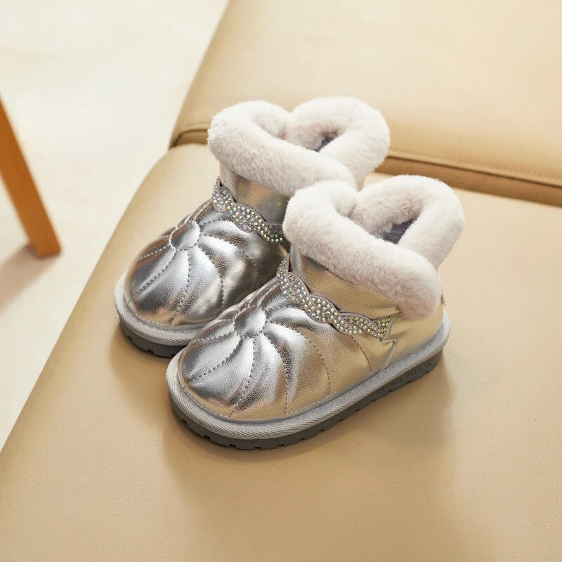 Παιδικές μπότες Νέες 2024 Χειμώνας, αδιάβροχες αντιολισθητικές, αντιολισθητικές μπότες για το χιόνι, για αγόρια, κορίτσια, γυαλιστερά, ζεστά, βελούδινα βαμβακερά παπούτσια Παιδική μπότα