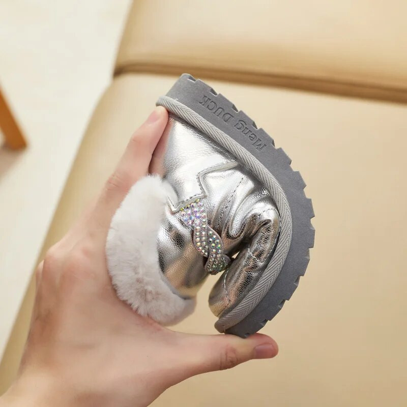 Παιδικές μπότες Νέες 2024 Χειμώνας, αδιάβροχες αντιολισθητικές, αντιολισθητικές μπότες για το χιόνι, για αγόρια, κορίτσια, γυαλιστερά, ζεστά, βελούδινα βαμβακερά παπούτσια Παιδική μπότα