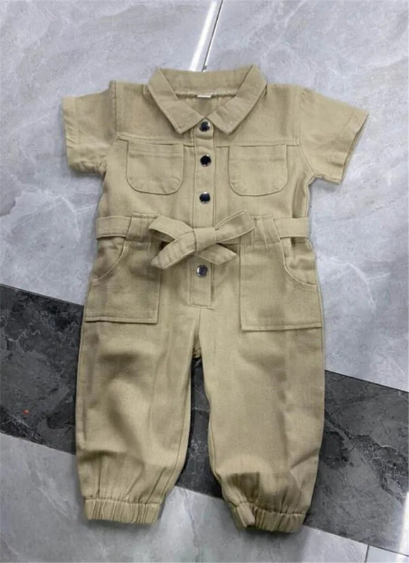 Παιδικά κορίτσια 1-5 ετών casual μακρυμάνικη ολόσωμη φόρμα μόδας μονόχρωμη τσέπη με πέτο με μονόστηθο άνοιξη και φθινόπωρο