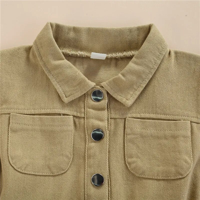 Παιδικά κορίτσια 1-5 ετών casual μακρυμάνικη ολόσωμη φόρμα μόδας μονόχρωμη τσέπη με πέτο με μονόστηθο άνοιξη και φθινόπωρο