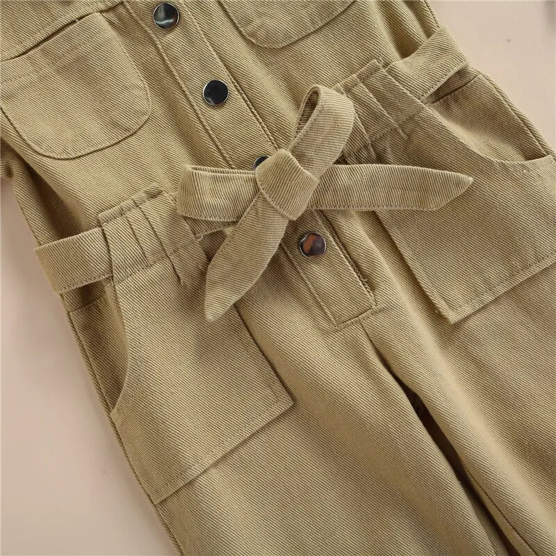 Παιδικά κορίτσια 1-5 ετών casual μακρυμάνικη ολόσωμη φόρμα μόδας μονόχρωμη τσέπη με πέτο με μονόστηθο άνοιξη και φθινόπωρο