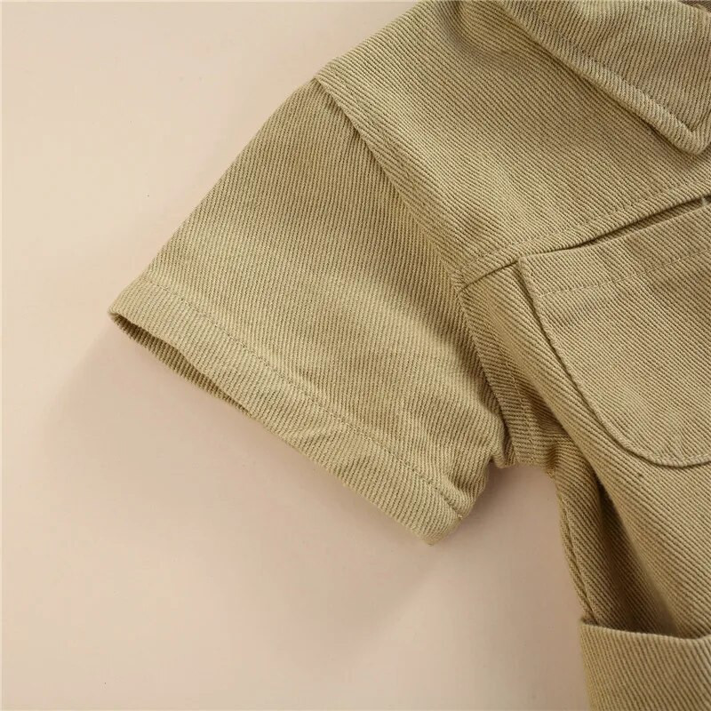 Παιδικά κορίτσια 1-5 ετών casual μακρυμάνικη ολόσωμη φόρμα μόδας μονόχρωμη τσέπη με πέτο με μονόστηθο άνοιξη και φθινόπωρο