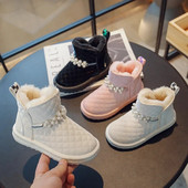 Laste lumesaapad 2024 Uued moodsad pärlprintsessikingad Tüdrukutele armsad ruudulised, vabaaja poolsaapad Laste veekindlad puuvillased kingad