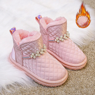 Laste lumesaapad 2024 Uued moodsad pärlprintsessikingad Tüdrukutele armsad ruudulised, vabaaja poolsaapad Laste veekindlad puuvillased kingad