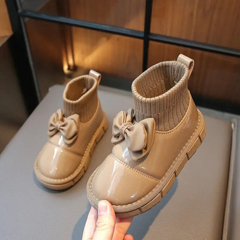 Νέες μπότες για κορίτσια 2024 Παιδικά βελούδινα χειμωνιάτικα παπούτσια Παιδικά παπιγιόν PU δερμάτινα παπούτσια Αντιολισθητικά κοντές μπότες με κάλτσα συνονθύλευμα