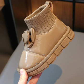 Νέες μπότες για κορίτσια 2024 Παιδικά βελούδινα χειμωνιάτικα παπούτσια Παιδικά παπιγιόν PU δερμάτινα παπούτσια Αντιολισθητικά κοντές μπότες με κάλτσα συνονθύλευμα