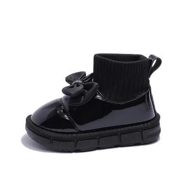 Uued 2024. aasta tüdrukute lumesaapad Laste plüüsist talvekingad Laste Bowknot PU-nahast kingad libisemiskindlad pahkluu sokid, lühikesed saapad