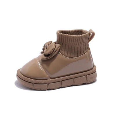 Uued 2024. aasta tüdrukute lumesaapad Laste plüüsist talvekingad Laste Bowknot PU-nahast kingad libisemiskindlad pahkluu sokid, lühikesed saapad