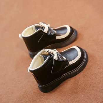 Νέες φθινοπωρινές χειμερινές δερμάτινες μπότες για κορίτσια του 2024 Παιδικές ζεστές βελούδινες καθημερινές μπότες μόδας Μποτάκια με παπιγιόν Απαλά αντιολισθητικά κοντά μποτάκια