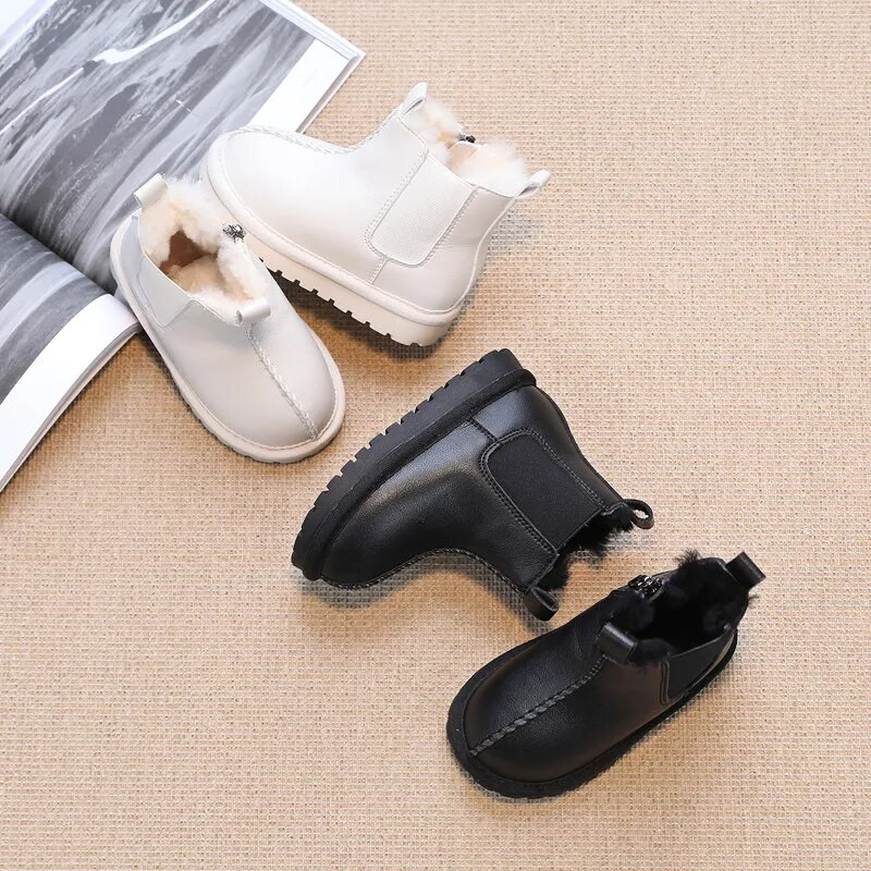 DIMI žiemos vaikiški batai mikropluošto odiniai berniukai mergaičių batai madingi minkšti vandeniui atsparūs neslystantys šilti pliušiniai vaikiški sniego batai