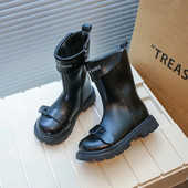 Moodsad lapsed, tüdrukud, kõrged saapad, pandlaga, küljel, tõmblukk Moodsad, ümmarguse varbaga 2023. aasta laste nahast saapad poistele, Suurbritannia stiilis PU