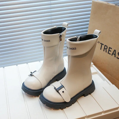 Moodsad lapsed, tüdrukud, kõrged saapad, pandlaga, küljel, tõmblukk Moodsad, ümmarguse varbaga 2023. aasta laste nahast saapad poistele, Suurbritannia stiilis PU