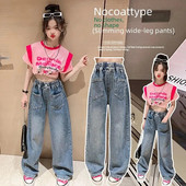 Άνοιξη σεζόν Παιδικά ρούχα για κορίτσια Τζιν φαρδιά παντελόνια Φθινόπωρο Μεγάλα παιδιά Ανοιξιάτικα λεπτά καλοκαιρινά παντελόνια για εξωτερικούς χώρους