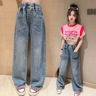 Άνοιξη σεζόν Παιδικά ρούχα για κορίτσια Τζιν φαρδιά παντελόνια Φθινόπωρο Μεγάλα παιδιά Ανοιξιάτικα λεπτά καλοκαιρινά παντελόνια για εξωτερικούς χώρους