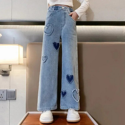 Κορίτσια Χαλαρά ίσια τζιν τζιν Άνοιξη Μεσαία Μεγάλα Παιδιά Casual μακριά παντελόνια για εξωτερικούς χώρους
