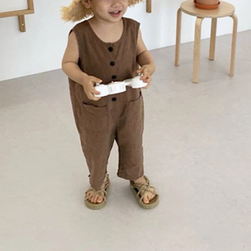 1566C Κορεατικά παιδικά ρούχα Ολόσωμο για αγόρια Ολόσωμα ρούχα Καλοκαιρινή μόδα Χαριτωμένη φόρμα για κορίτσια με κουμπιά casual παντελόνι