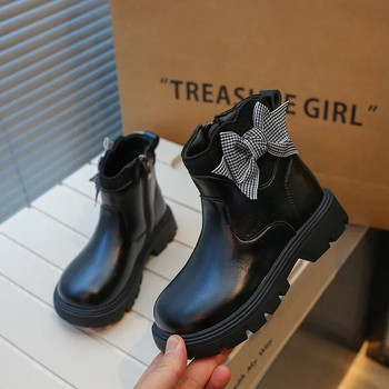 Детски модни ботуши за момичета Универсален решетъчен лък PU детски чорапи Ботуши Дишащи прости неплъзгащи се кафяви черни бежови обувки на принцеса