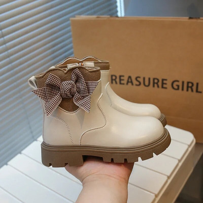 Lastele Mood Tüdrukute Saapad Mitmekülgsed Võre Bow PU Lastesaapad Hingavad Lihtsad Libisemiskindlad Pruunid Must Beežid Printsessikingad