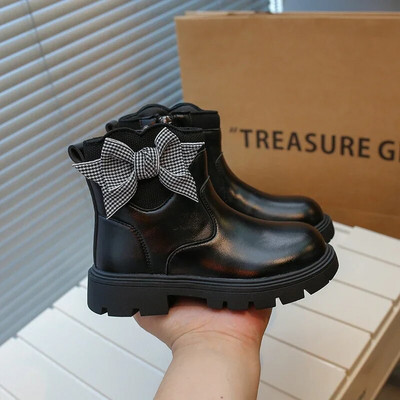 Lastele Mood Tüdrukute Saapad Mitmekülgsed Võre Bow PU Lastesaapad Hingavad Lihtsad Libisemiskindlad Pruunid Must Beežid Printsessikingad