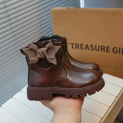 Lastele Mood Tüdrukute Saapad Mitmekülgsed Võre Bow PU Lastesaapad Hingavad Lihtsad Libisemiskindlad Pruunid Must Beežid Printsessikingad