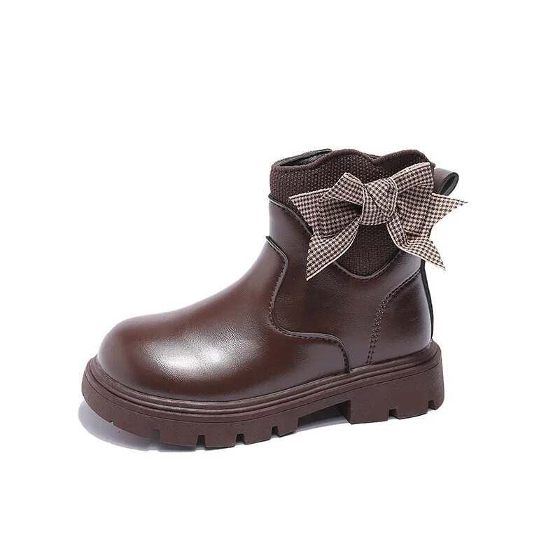 Lastele Mood Tüdrukute Saapad Mitmekülgsed Võre Bow PU Lastesaapad Hingavad Lihtsad Libisemiskindlad Pruunid Must Beežid Printsessikingad