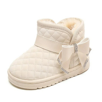 Зимни детски ботуши за сняг с кристални панделки Обувки за момичета, принцеси, Детски удебелени топли, удобни бебешки ботуши, нехлъзгащи се памучни обувки