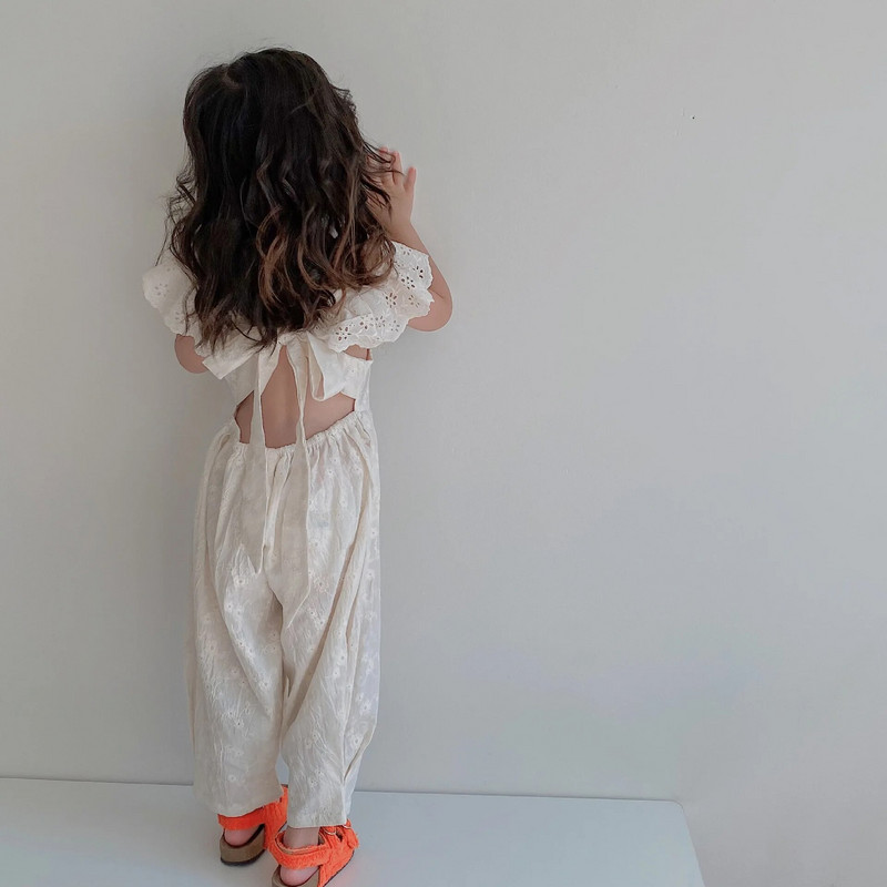 2622C Tüdrukute kombinesoon, suvi 2022 Korea tüdrukute moodne seljataga nööriga vibu ühes tükis riided hingav pitslillega kombinesoon