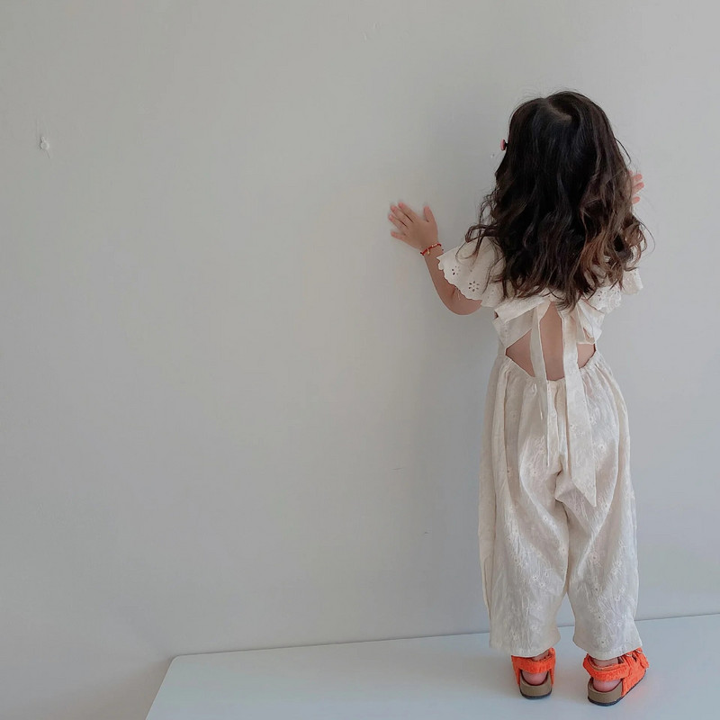 2622C Tüdrukute kombinesoon, suvi 2022 Korea tüdrukute moodne seljataga nööriga vibu ühes tükis riided hingav pitslillega kombinesoon