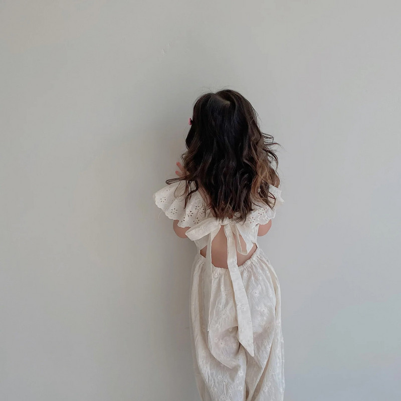 2622C Tüdrukute kombinesoon, suvi 2022 Korea tüdrukute moodne seljataga nööriga vibu ühes tükis riided hingav pitslillega kombinesoon