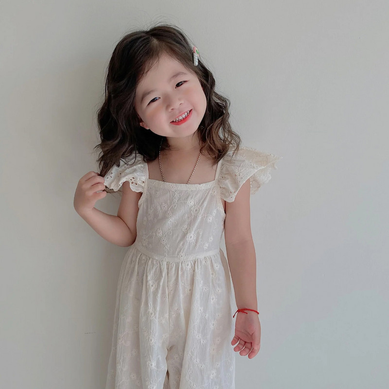 2622C Tüdrukute kombinesoon, suvi 2022 Korea tüdrukute moodne seljataga nööriga vibu ühes tükis riided hingav pitslillega kombinesoon