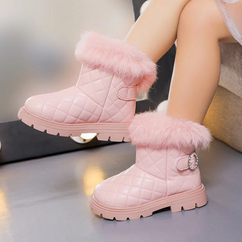 2023 Νέες παιδικές μπότες βελούδινες μονόχρωμες κοντές μπότες για κορίτσια Ευέλικτο ράψιμο Χαριτωμένο ζεστό χειμώνα PU Fashion παιδικές μπότες χιονιού