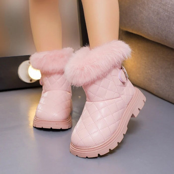 2023 Нови детски ботуши Плюшени едноцветни къси ботуши за момичета Универсални шевни сладки топли зимни британски PU модни детски ботуши за сняг