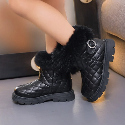 2023 Νέες παιδικές μπότες βελούδινες μονόχρωμες κοντές μπότες για κορίτσια Ευέλικτο ράψιμο Χαριτωμένο ζεστό χειμώνα PU Fashion παιδικές μπότες χιονιού